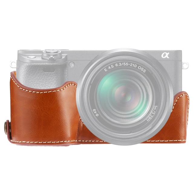 1/4 inch Thread PU Leather Camera Half Case Base for Sony A6400 / ILCE-A6400 (Brown)-garmade.com