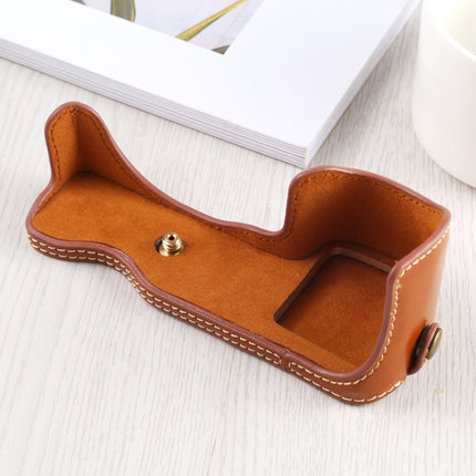 1/4 inch Thread PU Leather Camera Half Case Base for Sony A6400 / ILCE-A6400 (Brown)-garmade.com