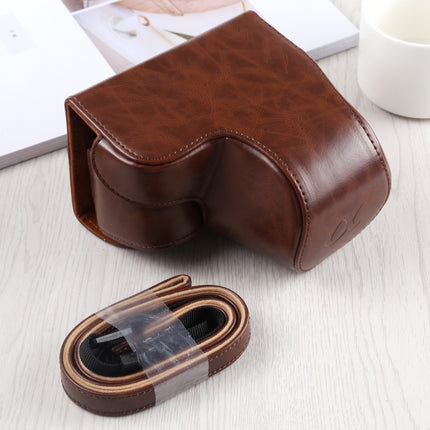 Full Body Camera PU Leather Case Bag with Strap for Sony A6400 / ILCE-A6400 (Coffee)-garmade.com