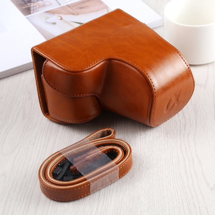 Full Body Camera PU Leather Case Bag with Strap for Sony A6400 / ILCE-A6400 (Brown)-garmade.com