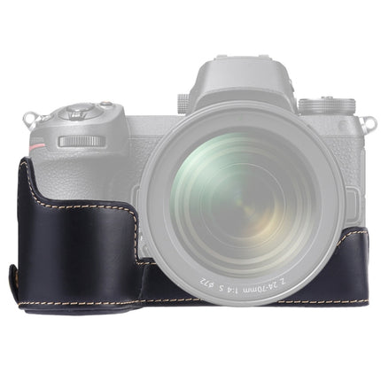1/4 inch Thread PU Leather Camera Half Case Base for Nikon Z6 / Z7 (Black)-garmade.com