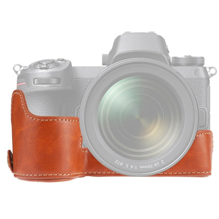 1/4 inch Thread PU Leather Camera Half Case Base for Nikon Z6 / Z7 (Brown)-garmade.com