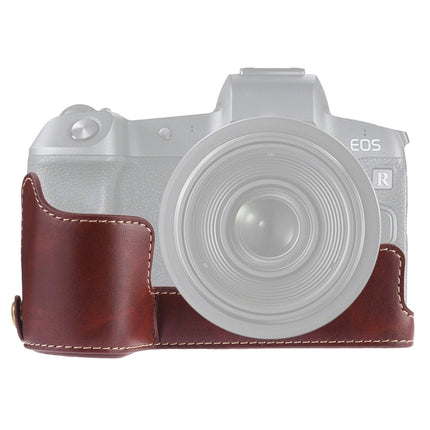 1/4 inch Thread PU Leather Camera Half Case Base for Canon EOS R (Coffee)-garmade.com