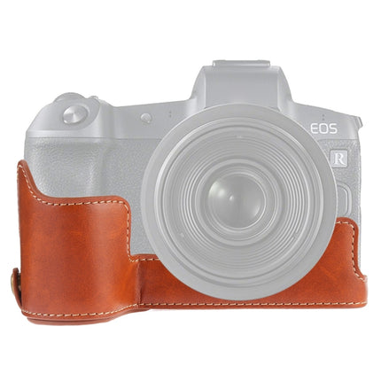 1/4 inch Thread PU Leather Camera Half Case Base for Canon EOS R (Brown)-garmade.com