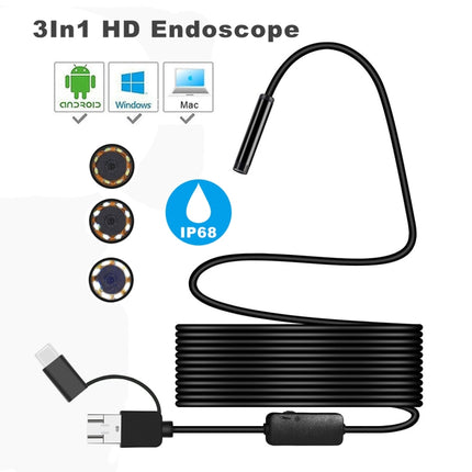 Y101 8mm Spiral Head 3 In 1 Waterproof Digital Endoscope Inspection Camera, Length: 2m Flexible Cable(Black)-garmade.com