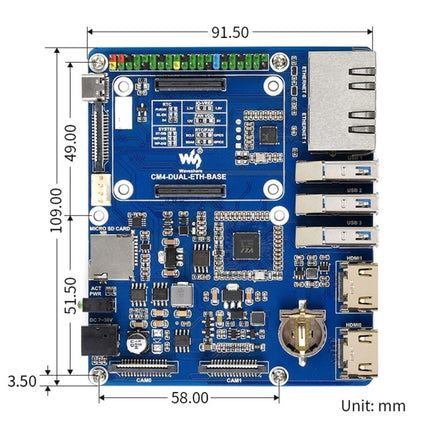 Waveshare Compute Module Dual Gigabit Ethernet Base Board for Raspberry Pi CM4-garmade.com