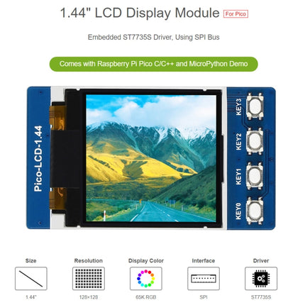 WAVESHARE 1.44 inch LCD 65K Colors 128 x 128 Display Module for Raspberry Pi Pico, SPI Interface-garmade.com