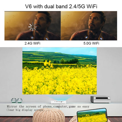 TOUMEI V6 3800 Lumens Android 6.0 3D Smart DLP Projector, 2GB+32GB, Support Dual Band WiFi / Bluetooth / HDMI / TF Card / RJ45-garmade.com