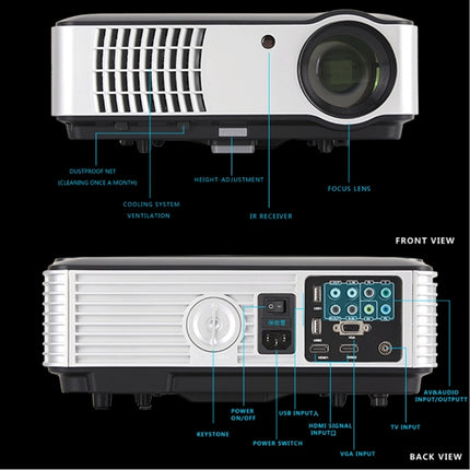 RD-806 1200LM 1280x800 Home Theater LED Projector with Remote Controller, Support HDMI, VGA, AV, TV, USB Interfaces(Black)-garmade.com