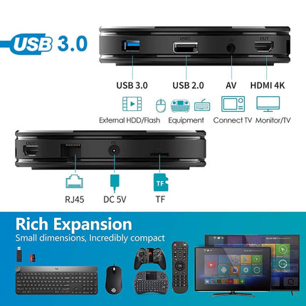 HK1MINI+ 4K HD Smart TV BOX,Android 9.0,RK3318 Quad-Core 64bit Cortex-A53 ,2GB+16GB, Support TF Card, HDMI, WIFI, AV, LAN, USB (Black)-garmade.com