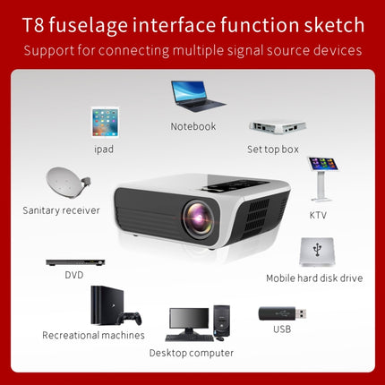 T8 1920x1080 Portable Home Theater Office Full HD Mini LED Projector with Remote Control, Built-in Speaker, Support USB / HDMI / AV / IR, Android Version-garmade.com