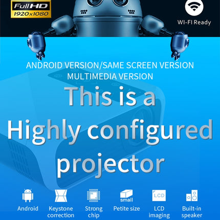 T500 1920x1080 3000LM Mini LED Projector Home Theater, Support HDMI & AV & VGA & USB & TF, Android Version (White)-garmade.com