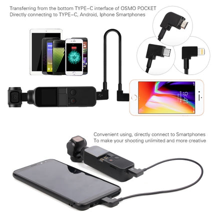 Sunnylife 30cm USB-C / Type-C to 8 Pin Converting Connector Data Cable for DJI OSMO Pocket(Black)-garmade.com