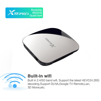 X88 PRO 4K HD Smart TV Box with Remote Controller, Android 9.0 RK3318 Quad-Core 64bit Cortex-A53 , 4GB+64GB, Support Dual Band WiFi & AV & HDMI & RJ45 & TF Card & SPDIF-garmade.com