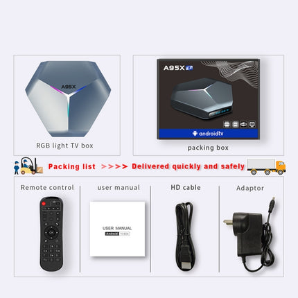 A95X F4 8K UHD Smart TV BOX Android 10.0 Media Player wtih Remote Control, Amlogic S905X4 Quad Core Cortex-A55 up to 2.0GHz, RAM: 2GB, ROM: 16GB, 2.4GHz/5GHz WiFi, Bluetooth, US Plug((Metallic Blue))-garmade.com
