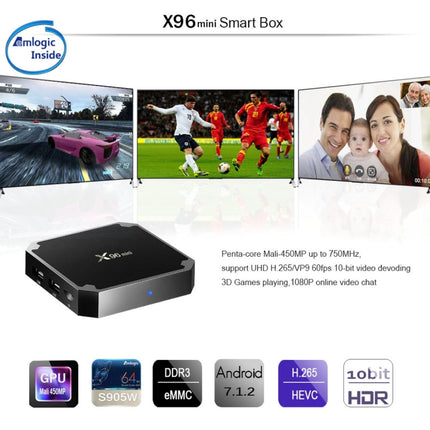 X96 mini 4K*2K UHD Output Smart TV BOX Player with Remote Controller without Wall Mount, Android 7.1.2 Amlogic S905W Quad Core ARM Cortex A53 2GHz, RAM: 2GB, ROM: 16GB, Supports WiFi, HDMI, TF(Black)-garmade.com
