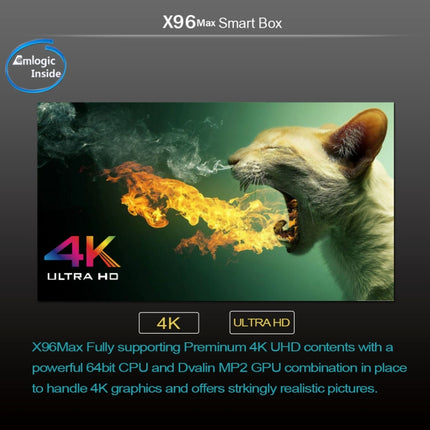 X96 Max 4K Ultra HD Media Player Smart TV Box with Remote Controller, Android 8.1, Amlogic S905X2 Quad Core ARM Cortex-A53 up to 2GHz, 4GB+32GB, Support TF Card, RJ45, Dual Band WiFi, Bluetooth(Black)-garmade.com