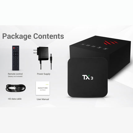 TANIX TX3 4K Smart TV BOX Android 9.0 Media Player wtih Remote Control, Quad Core Amlogic S905X3, RAM: 2GB, ROM: 16GB, 2.4GHz WiFi, Bluetooth, US Plug-garmade.com