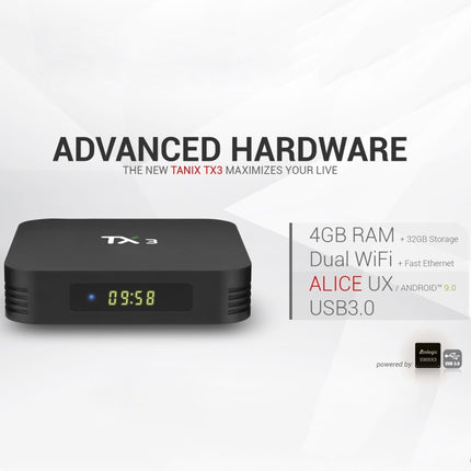 TANIX TX3 4K Smart TV BOX Android 9.0 Media Player wtih Remote Control, Quad Core Amlogic S905X3, RAM: 4GB, ROM: 32GB, 2.4GHz/5GHz WiFi, Bluetooth, US Plug-garmade.com