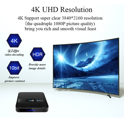 H20 4K Smart TV BOX Android 10.0 Media Player wtih Remote Control, Quad Core RK3228A, RAM: 1GB, ROM: 8GB, 2.4GHz WiFi, US Plug-garmade.com