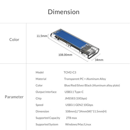ORICO TCM2-C3 NVMe M.2 SSD Enclosure (10Gbps)-garmade.com