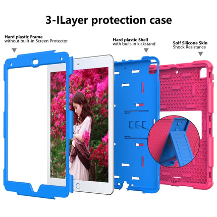 Shockproof Two-color Silicone Protection Shell for iPad 9.7(2018) & 9.7(2017) & Air 2, with Holder(Rose Red+Blue)-garmade.com