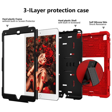 Shockproof Two-color Silicone Protection Shell for iPad 9.7(2018) & 9.7(2017) & Air 2, with Holder(Red+Black)-garmade.com
