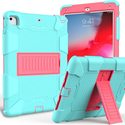 Shockproof Two-color Silicone Protection Shell for iPad 9.7(2018) & 9.7(2017) & Air 2, with Holder(Mint Green+Rose Red)-garmade.com