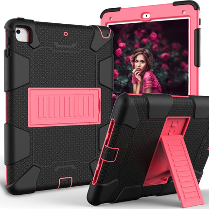 Shockproof Two-color Silicone Protection Shell for iPad 9.7(2018) & 9.7(2017) & Air 2, with Holder(Black+Red)-garmade.com