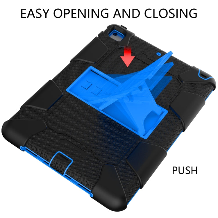 Shockproof Two-color Silicone Protection Shell for iPad 9.7(2018) & 9.7(2017) & Air 2, with Holder(Black+Blue)-garmade.com