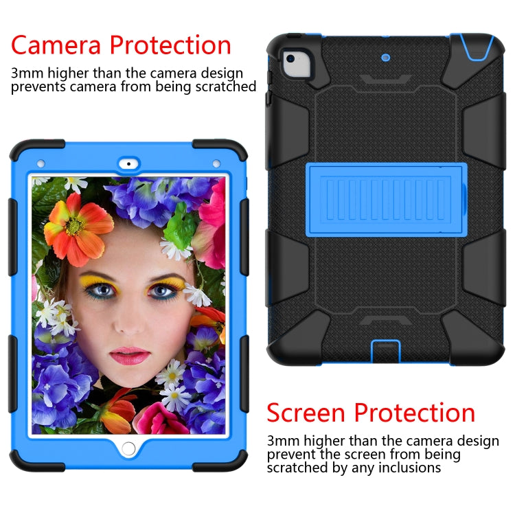 Shockproof Two-color Silicone Protection Shell for iPad 9.7(2018) & 9.7(2017) & Air 2, with Holder(Black+Blue)-garmade.com