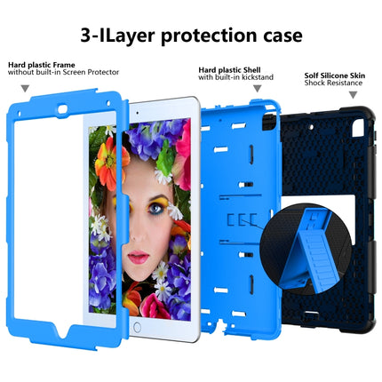 Shockproof Two-color Silicone Protection Shell for iPad 9.7(2018) & 9.7(2017) & Air 2, with Holder(Black+Blue)-garmade.com