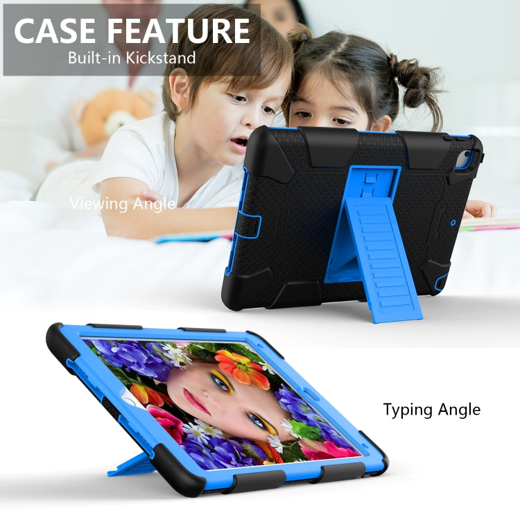 Shockproof Two-color Silicone Protection Shell for iPad 9.7(2018) & 9.7(2017) & Air 2, with Holder(Black+Blue)-garmade.com