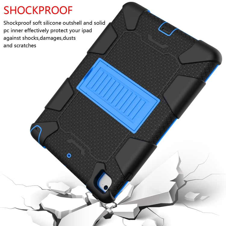 Shockproof Two-color Silicone Protection Shell for iPad 9.7(2018) & 9.7(2017) & Air 2, with Holder(Black+Blue)-garmade.com