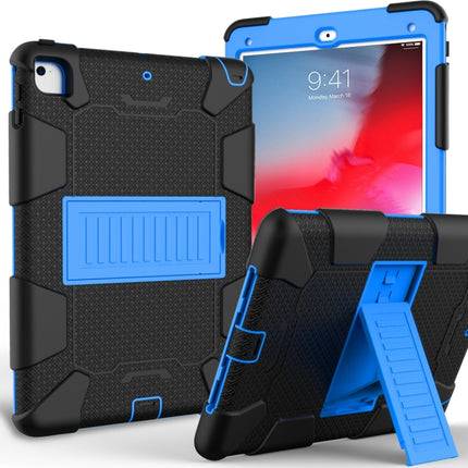Shockproof Two-color Silicone Protection Shell for iPad 9.7(2018) & 9.7(2017) & Air 2, with Holder(Black+Blue)-garmade.com