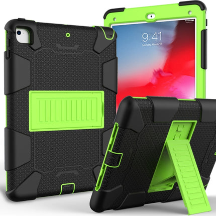 Shockproof Two-color Silicone Protection Shell for iPad 9.7(2018) & 9.7(2017) & Air 2, with Holder(Black+Yellow-green)-garmade.com