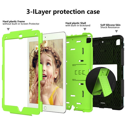 Shockproof Two-color Silicone Protection Shell for iPad 9.7(2018) & 9.7(2017) & Air 2, with Holder(Black+Yellow-green)-garmade.com