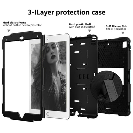 Shockproof Two-color Silicone Protection Shell for iPad 9.7(2018) & 9.7(2017) & Air 2, with Holder(Black)-garmade.com
