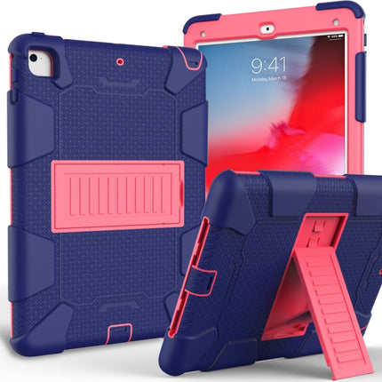 Shockproof Two-color Silicone Protection Shell for iPad 9.7(2018) & 9.7(2017) & Air 2, with Holder(Navy Blue+Rose Red)-garmade.com