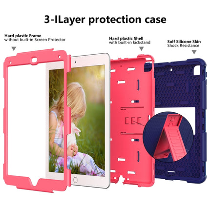 Shockproof Two-color Silicone Protection Shell for iPad 9.7(2018) & 9.7(2017) & Air 2, with Holder(Navy Blue+Rose Red)-garmade.com