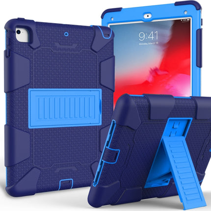 Shockproof Two-color Silicone Protection Shell for iPad 9.7(2018) & 9.7(2017) & Air 2, with Holder(Navy Blue+Blue)-garmade.com