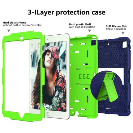 Shockproof Two-color Silicone Protection Shell for iPad 9.7(2018) & 9.7(2017) & Air 2, with Holder(Navy Blue+Yellow-green)-garmade.com