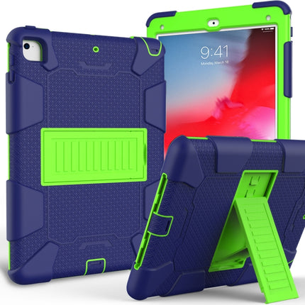 Shockproof Two-color Silicone Protection Shell for iPad 9.7(2018) & 9.7(2017) & Air 2, with Holder(Navy Blue+Yellow-green)-garmade.com