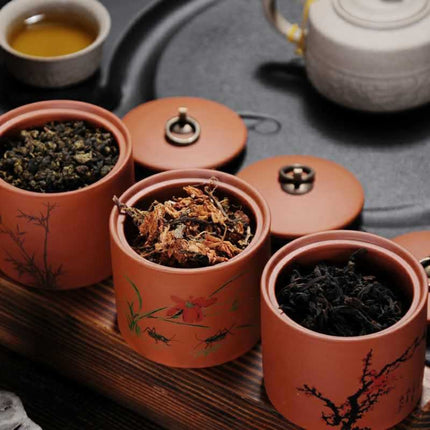 Ceramic Redware Tea Pot Storage Sealed Tea Tank(Plum)-garmade.com