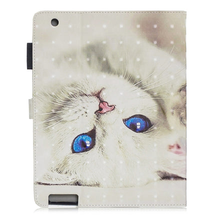 3D Horizontal Flip Leather Case with Holder & Card Slots For New iPad (iPad 3)(White Cat)-garmade.com