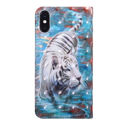 3D Painting Pattern Coloured Drawing Horizontal Flip TPU + PU Leather Case with Holder & Card Slots & Wallet For iPhone XR(Tiger)-garmade.com