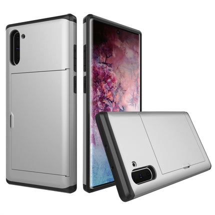 Shockproof Rugged Armor Protective Case with Card Slot for Galaxy Note 10(Silver)-garmade.com