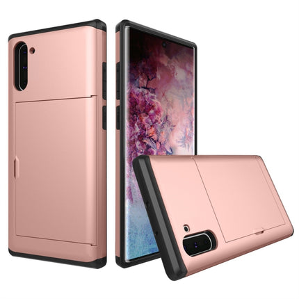 Shockproof Rugged Armor Protective Case with Card Slot for Galaxy Note 10(Rose Gold)-garmade.com