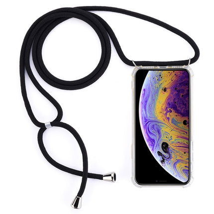 Four-Corner Anti-Fall Trasparent TPU Mobile Phone Case With Lanyard for iPhone X / XS(Black)-garmade.com