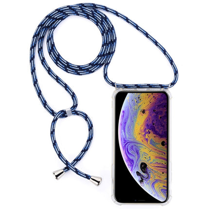 Four-Corner Anti-Fall Trasparent TPU Mobile Phone Case With Lanyard for iPhone X / XS(Black Blue)-garmade.com